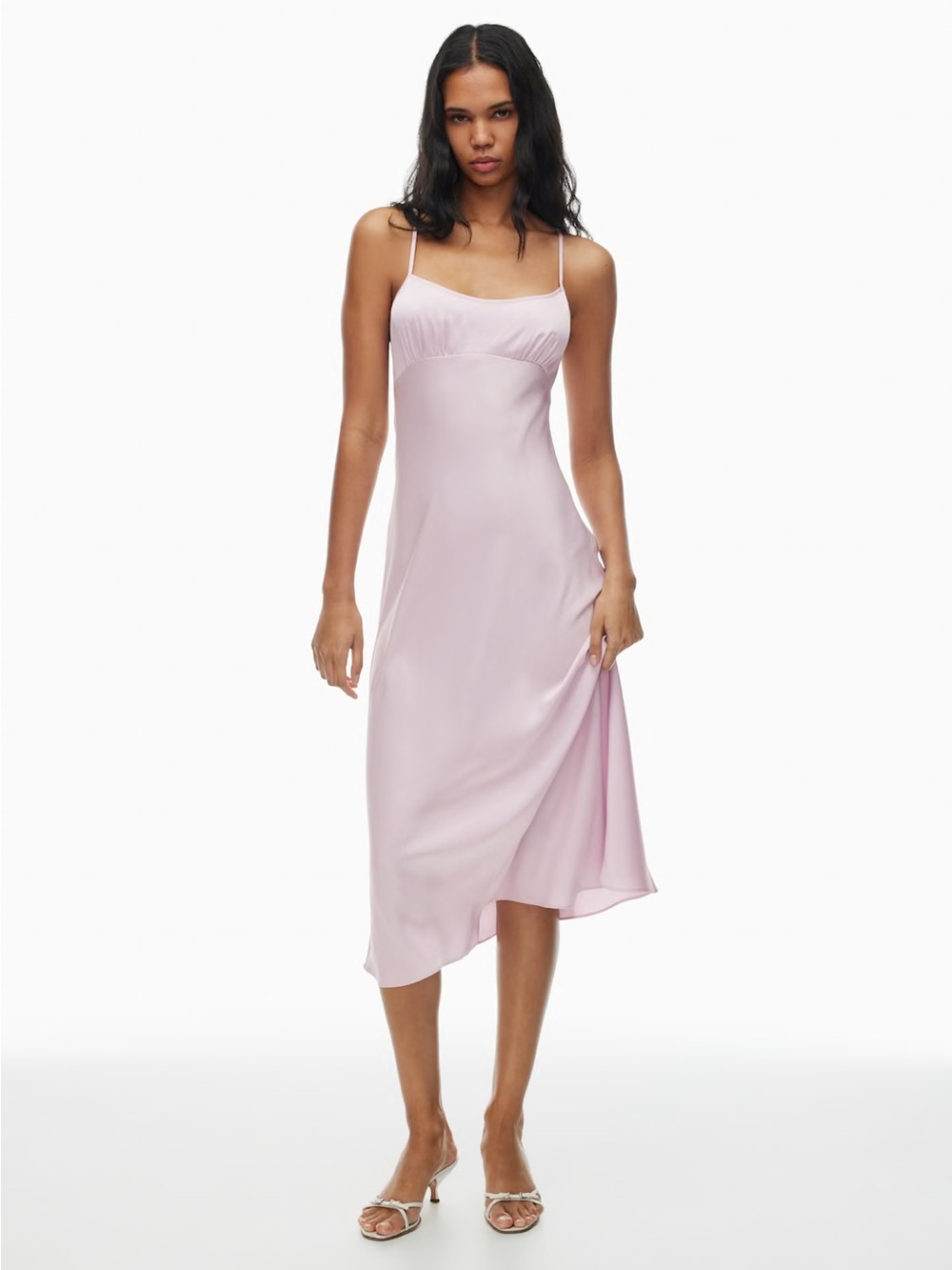 Aritzia Wilfred Satin Silk Slip Maxi Dress in Pale Pink Sugarplum Lilac